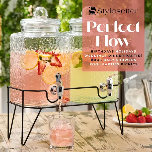 Vista 7 de Style Setter Dispensadores de bebidas de vidrio premium, 1.5 galones, juego Doble con soporte
