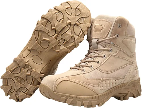 Vista 2 de Kervaky Botas tácticas militares para hombre, botas de trabajo, botas de desierto, botas duras, botas de senderismo, botas de combate, botas Beige