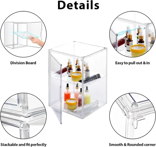 Vista 5 de starogegc Paquete de 2 organizadores de maquillaje, organizador de baño acrílico de gran capacidad, cubos organizadores de cosméticos transparentes