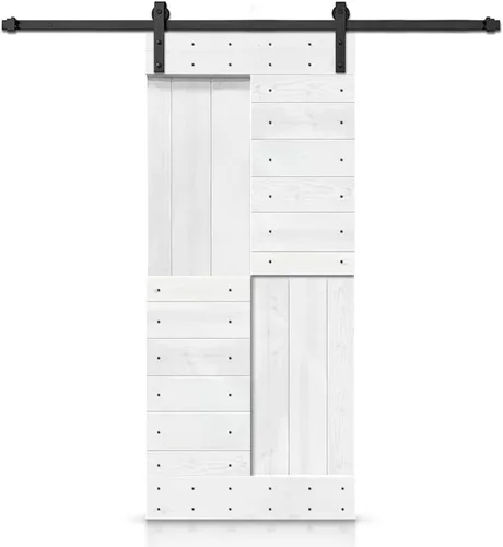Vista 2 de TMS Serie N - Puerta corrediza interior de madera de pino anudada con kit de herrajes deslizantes (32 x 84 pulgadas, blanco)