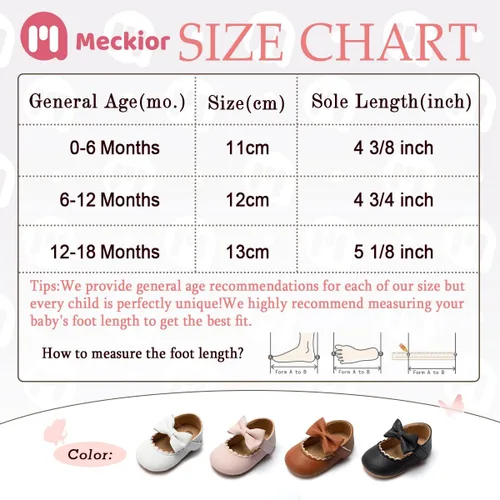 Vista 6 de Meckior - Zapatos bajos y livianos para bebés, estilo Mary Jane, con suela suave y lazo decorativo, para vestidos de princesa o bodas, para niñas