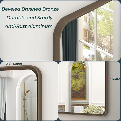 Vista 2 de OKPAL - Espejo de baño de bronce de 20x28 pulgadas, espejos de tocador de baño con marco de metal cepillado para pared, espejo de marco de bronce