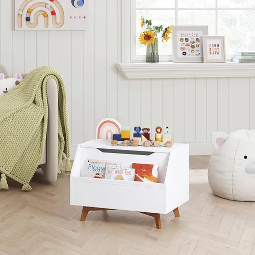 Vista 2 de UTEX Caja de juguetes para niños, baúl de juguetes de madera, banco organizador de almacenamiento para niños con área de almacenamiento frontal