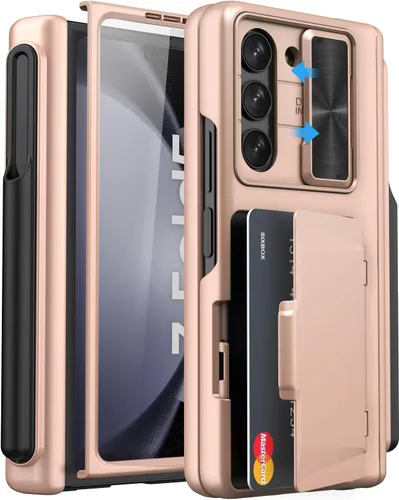 Vista 15 de Funda para Samsung Galaxy Z Fold 5 con tarjetero y cubierta para cámara deslizante, protector de pantalla integrado y protección de bisagra, funda