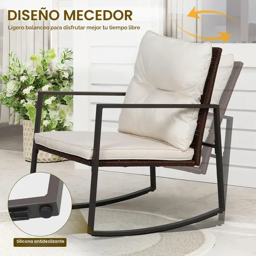 Vista 8 de SUNCROWN - Juego de 3 piezas de muebles de mimbre para exteriores, sillas para el porche, juegos de conversación con mesa de café de cristal