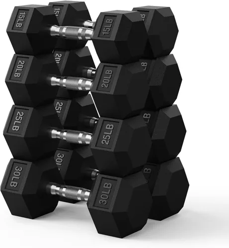 Vista 21 de PAPABABE Juego de mancuernas hexagonales de 45 a 550 libras, mancuernas de gimnasio en casa con revestimiento de goma, mancuernas para mujeres