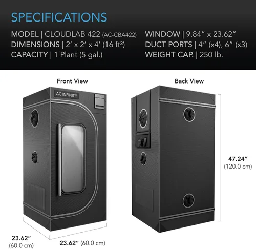 Vista 7 de AC Infinity CLOUDLAB 422, Tienda de cultivo avanzada 2x2, postes más gruesos de 1 pulgada, lona Mylar 2000D, alta reflectividad probada