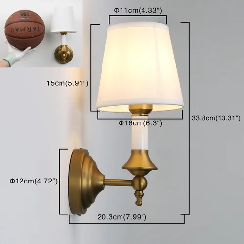 Vista 3 de PERMO Juego de 2 apliques de pared clásicos antiguos con forma de embudo con pantalla textil blanca, lámpara de pared montada en la pared