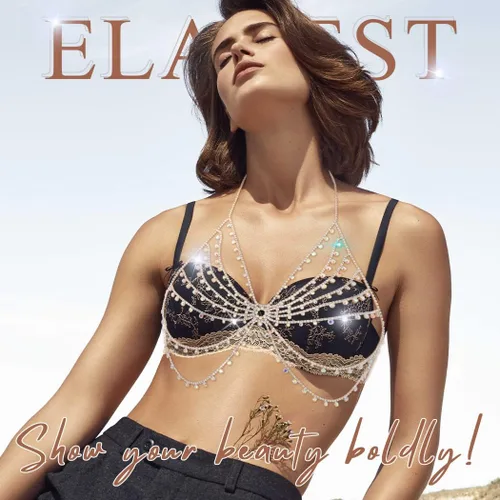 Vista 7 de ELABEST Rhinestone Chain Bra Silver Chain Bikini Chest Chain Sparkly Body Chain Jewelry for Women