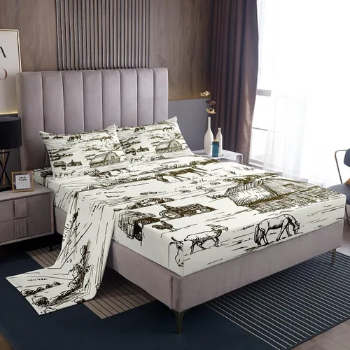 Vista 22 de Erosebridal Western Cowgirl Sheet Set Twin Western Cowboy Bed Sheets for Kids Boys Girls Horseshoe Boots Southwestern Flat Fitted Sheet Wild West