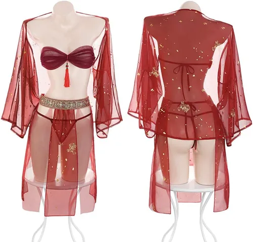 Vista 6 de Lencería Cheongsam para mujer, cosplay, geisha japonesa, kimono, disfraz de anime, asiático, chino, pijama sexy