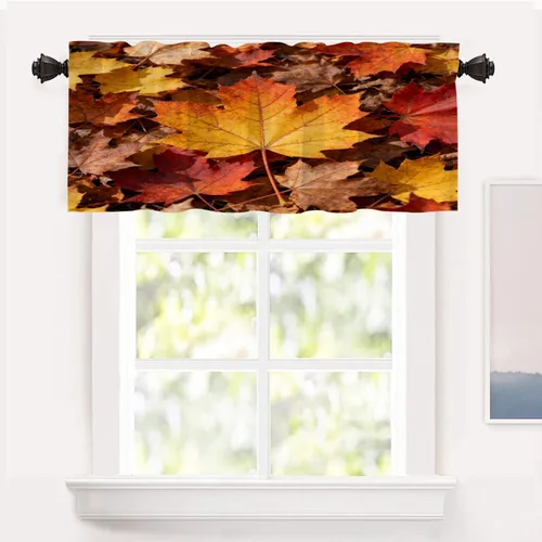 Vista 30 de Shrahala Orange Autumn Autumn Blackout Curtain Tiers, Fall Kitchen Valance Light Blocking Tier Drapes with Rod Pocket, 2 Pack 26 X 24 in