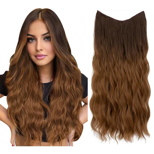 Vista 26 de SARLA Extensión de Cabello con Alambre Invisible con 3 Clips Pieza de Cabello Sintética Corta de Ondas de Playa Diadema Transparente Ajustable