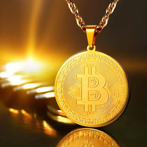Vista 2 de PROSTEEL Bitcoin - Collar con colgante digital de criptomonedas criptomonedas dinero mundial collar de Bitcoin Simbol regalo para élella