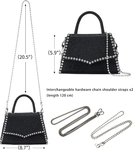 Vista 2 de Bolso de noche cruzado con diamantes de imitación con purpurina Bolso de mano de cristal de moda con asa superior para cóctel, fiesta, club, bolso