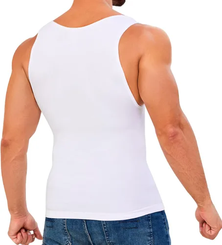 Vista 2 de Gleefeat Mens Compression Shirt Body Shaper Slimming Undershirt Gynecomastia Abdomen Tummy Control Shapewear Tank Top Vest