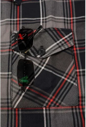 Vista 9 de Milwaukee Leather MNG11658 Men's Black and Grey with Red Long Sleeve Cotton Flannel Shirt