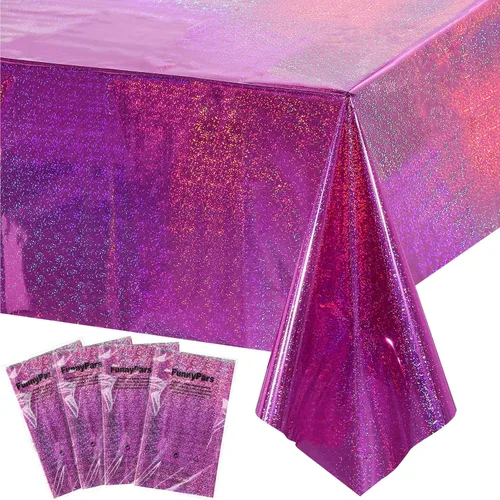 Vista 19 de Paquete de 3 manteles de plástico negro iridiscente, manteles rectangulares desechables con láser, mantel de lámina holográfica para Halloween