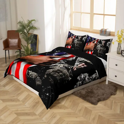 Vista 5 de American Flag Bedding Set Twin for Boys Teens Men Retro Army Green Camo Usa Flag Comforter Cover Military Camouflage Soldier Duvet Cover for Kids
