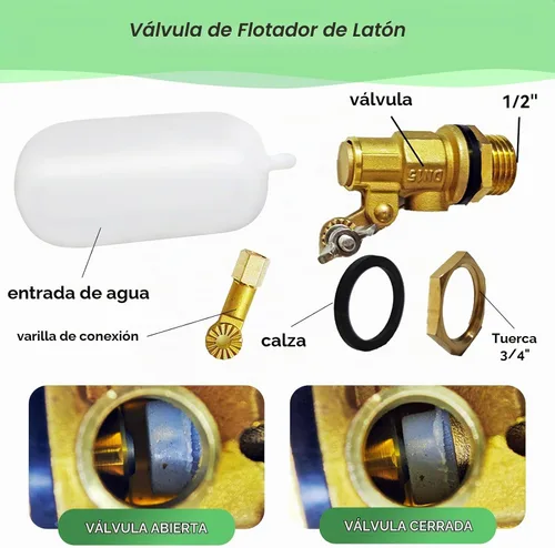 Vista 5 de Válvula de flotador de 1/2 pulgada, 2 válvulas de flotador de latón con brazo ajustable, tanque de agua, interruptor de válvula de flotador