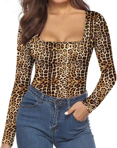 Vista 167 de MANGOPOP - Body de manga corta con cuello cuadrado para mujer