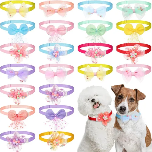 Vista 8 de Saintrygo Paquete de 22 Collares con Moño para Perro - Moño Ajustable, Corbata Floral para Gato, Perro Pequeño y Mediano, Cachorro (Lindo)