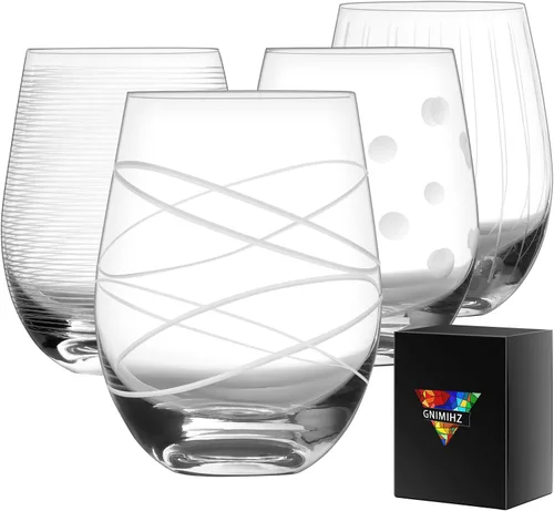 Vista 10 de Copas de vino sin tallo para vino tinto o blanco (juego de 2), 18 onzas, copas de vino grandes para cabernet, pinot noir, borgoña, burdeos Claro