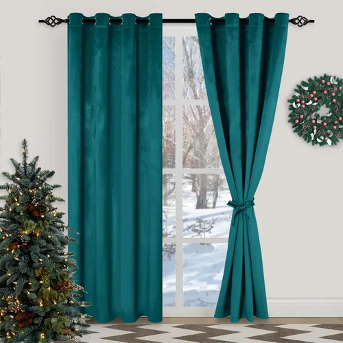 Vista 51 de XWZO Cortinas de terciopelo azul de 63 pulgadas de largo, elegantes cortinas de lujo suaves para sala de estar, aislamiento térmico, oscurecimiento