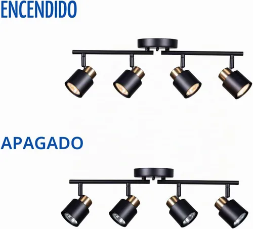 Vista 4 de Kit de iluminación de riel de 4 luces, acabado de latón negro mate ajustable con foco de techo moden empotrado para cocina, sala de estar, mejoras