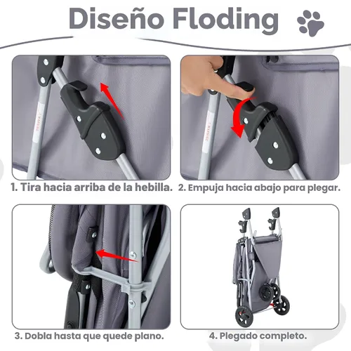 Vista 7 de DUMOS Cochecito para mascotas de 3 ruedas para perros y gatos pequeños – Cochecito plegable para perros con ventanas de malla, cesta