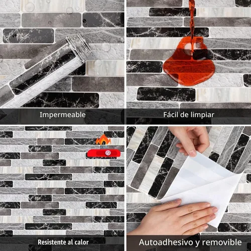 Vista 4 de WENMER Papel tapiz para salpicaduras de cocina, papel de pared impermeable para baño, papel tapiz autoadhesivo extraíble para salpicaduras