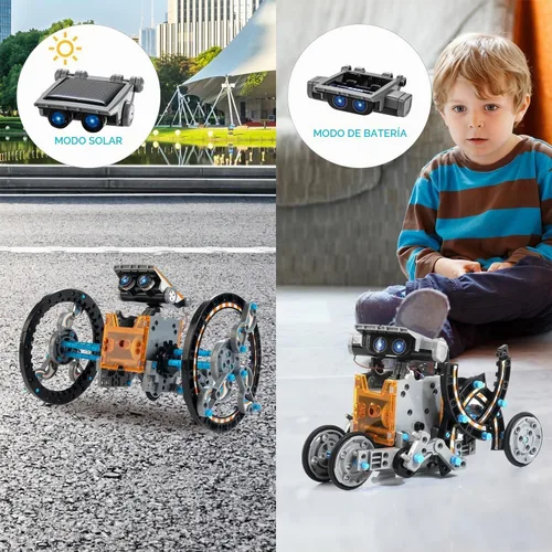 Vista 5 de Solar Robot Kit, 14-in-1 STEM Building Toy for Kids DIY Science Robotic Set Gris
