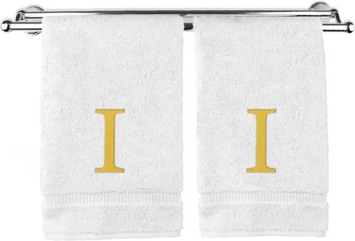 Vista 135 de Toalla de mano monogramada, regalo personalizado, juego de 2 - Toalla bordada con letra de bloque dorada - Extra absorbente 100% algodón turco