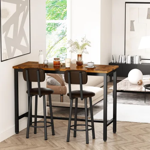 Vista 4 de AWQM Juego de mesa de 47.2 pulgadas de altura de pub para 4, juego de comedor de cocina con 2 mesas de bar y 4 taburetes de piel sintética