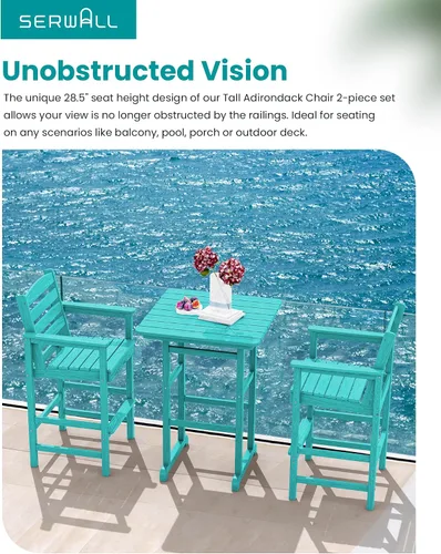 Vista 5 de SERWALL Juego de 2 sillas Adirondack altas Adirondack de gran tamaño, taburetes de bar con altura de barra para exteriores, juego de sillas