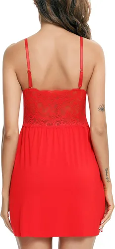 Vista 5 de Ababoon - Ropa de dormir modal de encaje para mujer, camisón babydoll con cuello en V
