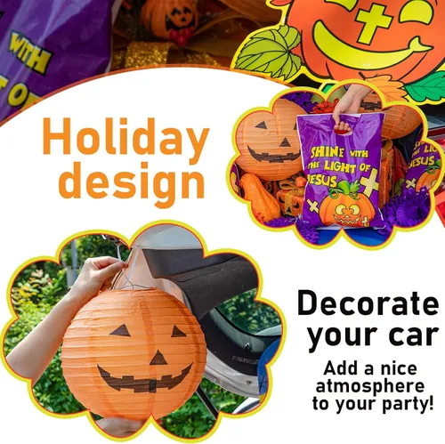 Vista 5 de Preboun 83 piezas de Halloween cristiana calabaza tronco o golosinas kit de decoración de coche incluye 9 decoraciones de borde de calabaza, 6 farol