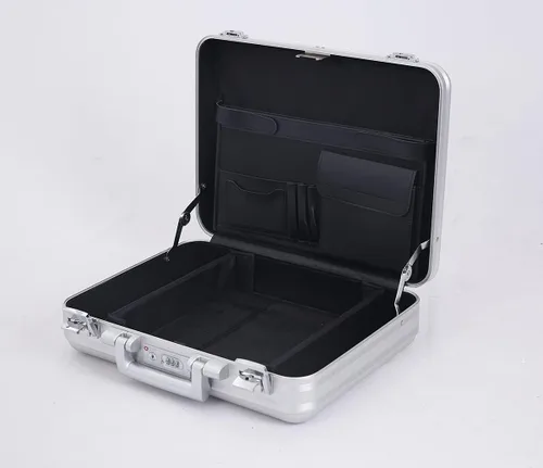 Vista 7 de urecimy Maletín de metal, caja de herramientas de aluminio, maletín para cuaderno, plateado