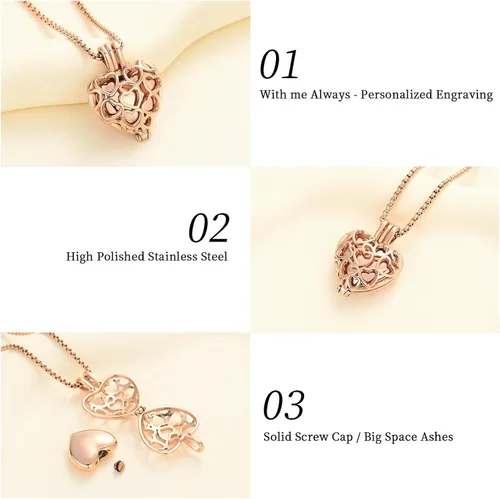 Vista 23 de Collar con medallón de cremación conmemorativa con corazón eterno con mini urna para cenizas de seres queridos