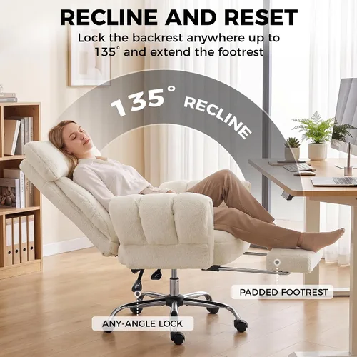 Vista 6 de HOMCOM Silla de oficina Criss Cross con reposabrazos abatibles Blanco crema