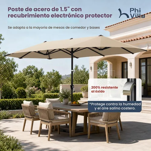Vista 6 de PHI VILLA Sombrilla Grande de Patio de 13 Pies de Doble Cara Gemela para Mercado Exterior con Manivela, Beige