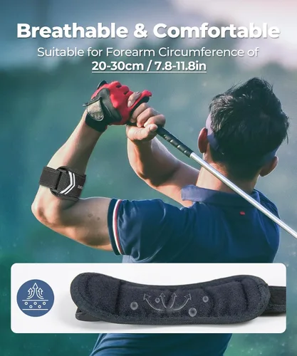 Vista 5 de CURECARE Nueva Codera Mejorada para Tenis y Golfistas con Dos Almohadillas 3D, Soporte Dirigido para Antebrazo para Compresión Personalizada, Correa