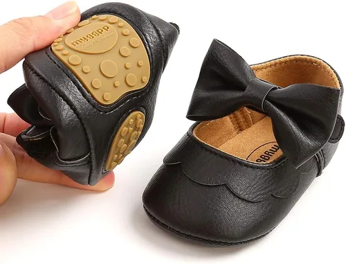 Vista 3 de LAFEGEN Zapatos planos Mary Jane para bebés y niñas con Bownot, suela suave, suela suave, piel sintética, recién nacidos, para primeros pasos