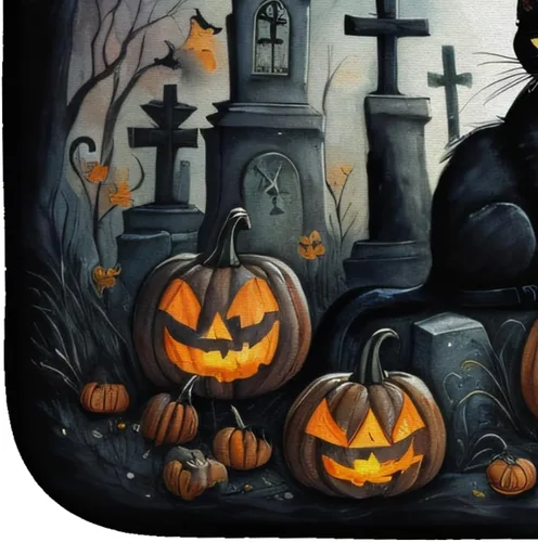 Vista 4 de Caroline's Treasures DAC2223DDM Tapete de secado de platos de Halloween espeluznante de gato negro, tapete absorbente para secado de platos