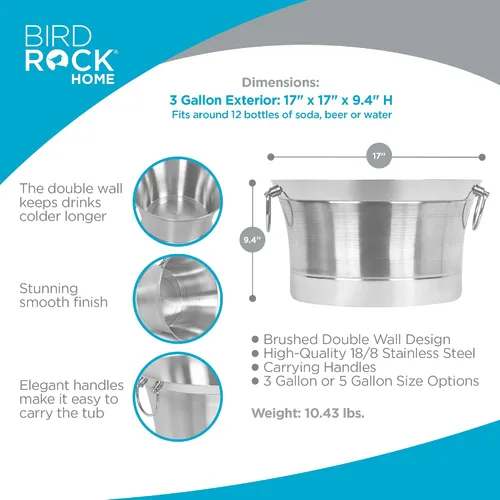 Vista 3 de BirdRock Home Bañera redonda de doble pared para bebidas Acero inoxidable Pequeña