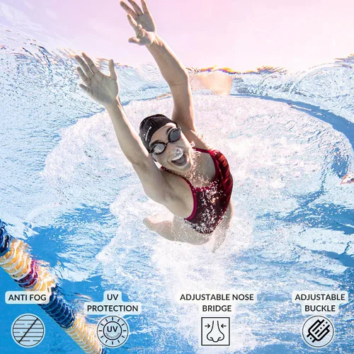 Vista 3 de Sporti Gafas de natación unisex para adultos, antiempañamiento sueco/sueco premium/sueco espejo + correa elástica