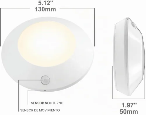 Vista 3 de HONWELL Luz con sensor de movimiento, luz de techo para interiores, luz inalámbrica con sensor de movimiento, funciona con pilas, luz LED blanca