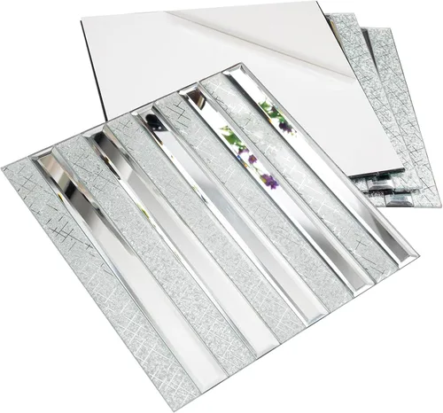 Vista 9 de Lovdeco - Tiras de espejo dorado para pegar y despegar para salpicadero de cocina y pared de baño, 30,5 x 30,5 cm, 5 piezas, 0,46 m².