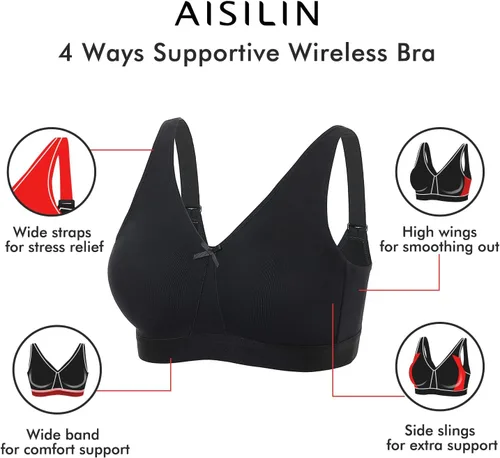 Vista 2 de AISILIN Brasier inalámbrico de talla grande para mujer, soporte de algodón, comodidad y sin forro