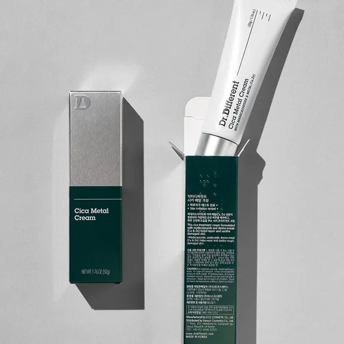 Vista 6 de Dr.Different Cica Metal Cream - Crema facial calmante Madecassoside para piel dañada, reparación y regeneración con cobre y zinc, tratamiento
